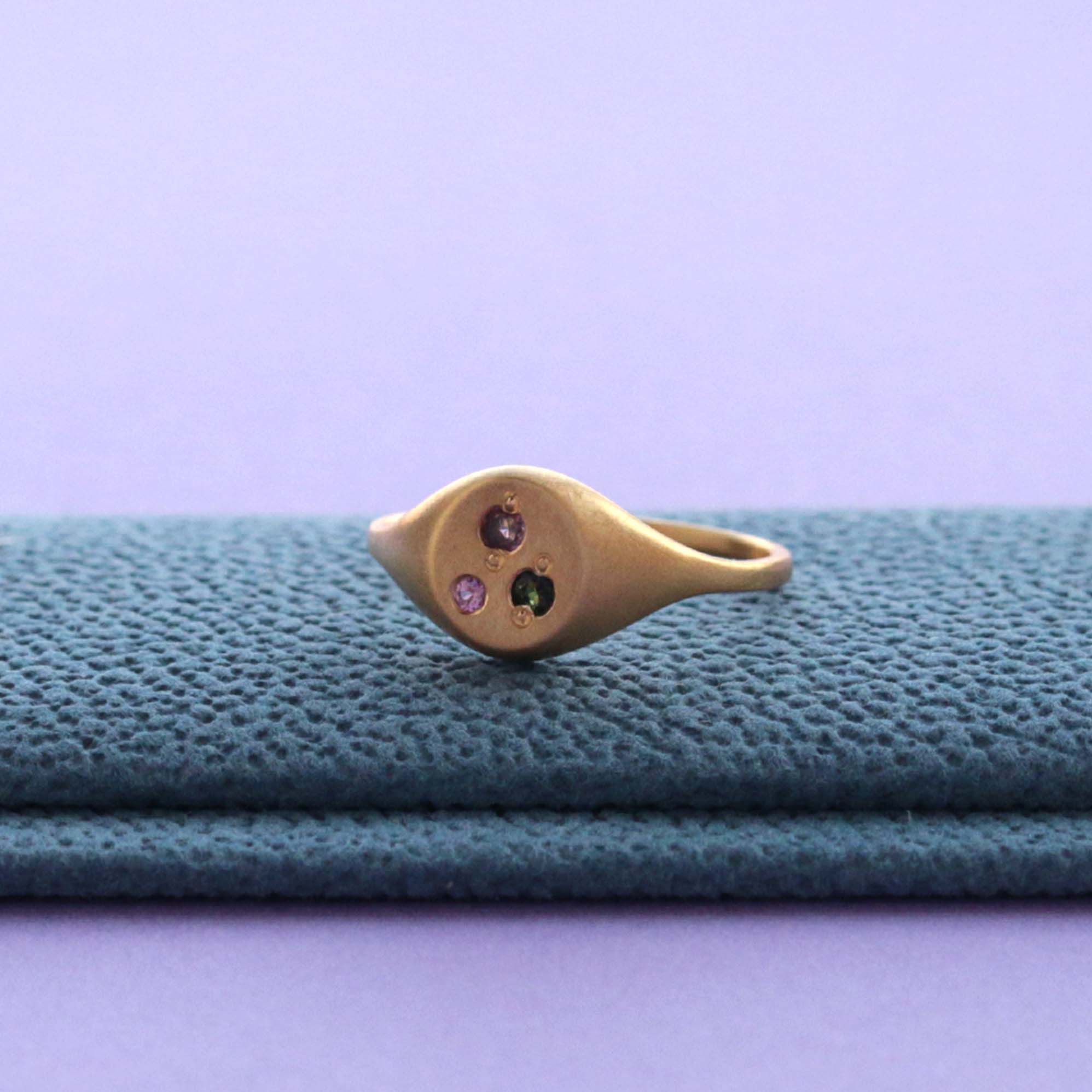 Slim Oval Signet Ring #13 - Matte Finish / Tourmaline / 18K Plating