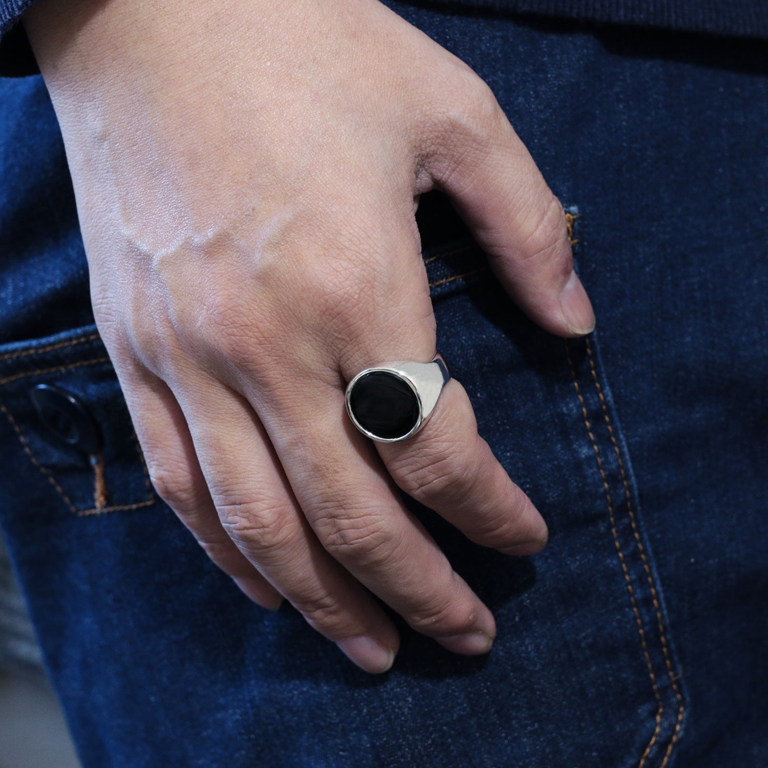 Black Onyx Cabochon Signet Ring
