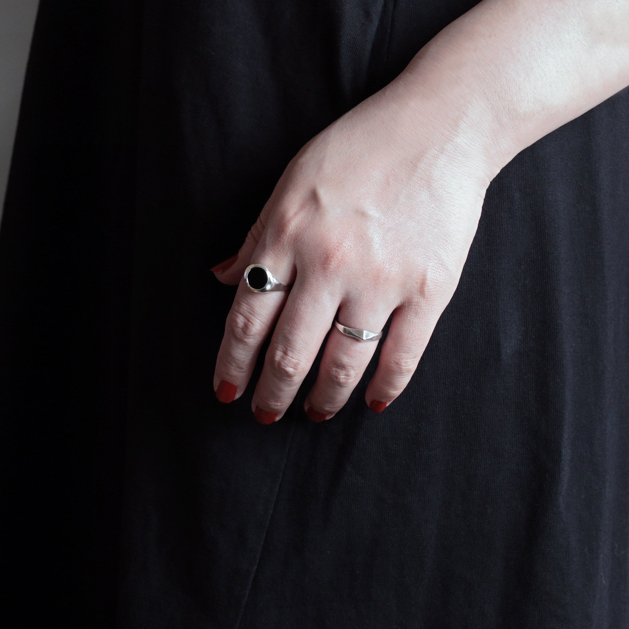 Slim Black Onyx Signet Ring