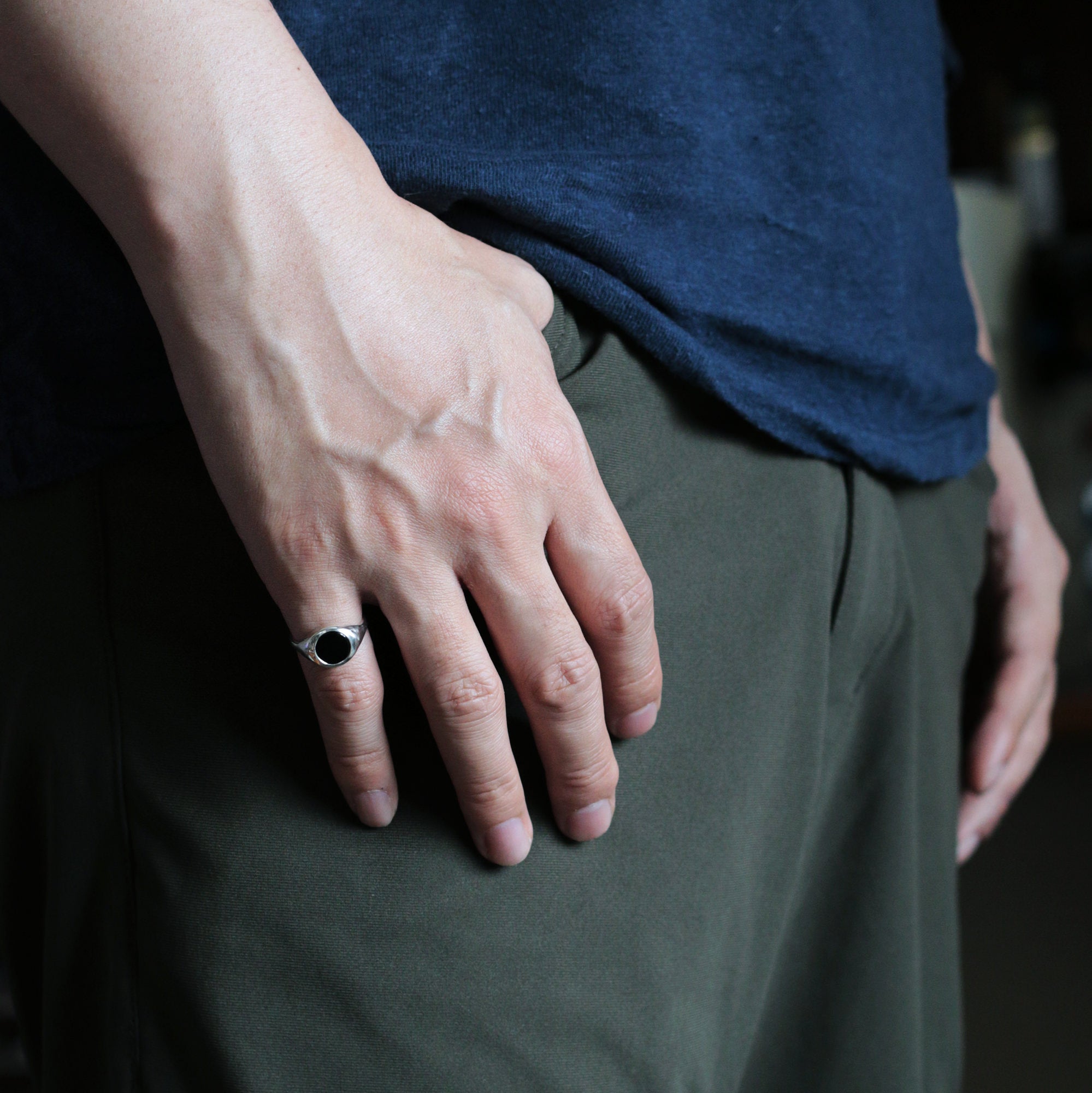 Slim Black Onyx Signet Ring